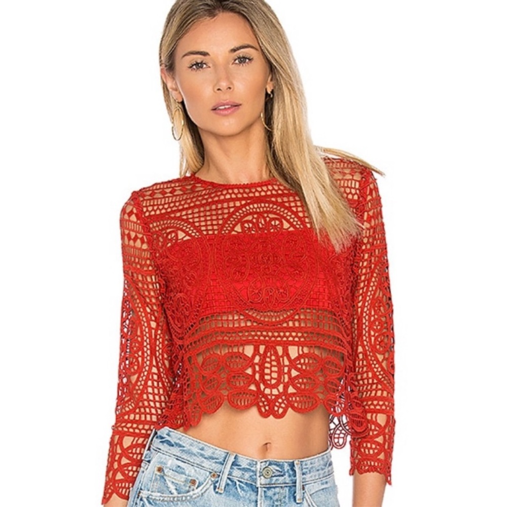 Lovers + Friends Night Bloom Lace Top in Red Size XS